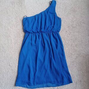 One Shoulder Dress‎ Polka Dot Dress  Chiffon Blue White Dot Sz S Fairycore